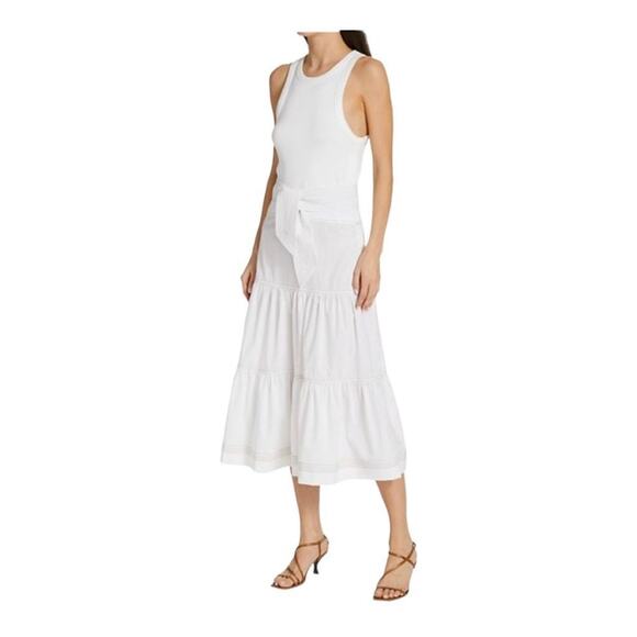 Veronica Beard Austyn white drop waist belted midi‎ dress NWT Large
